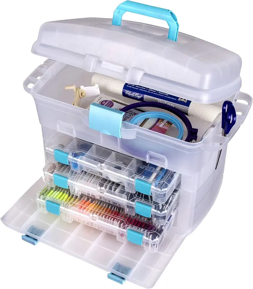 ArtBin 6935AE Solutions Sewing Cabinet, Portable Sewing Supply Organizer with Handle & Drawers, [1] Plastic Storage Case, Clear