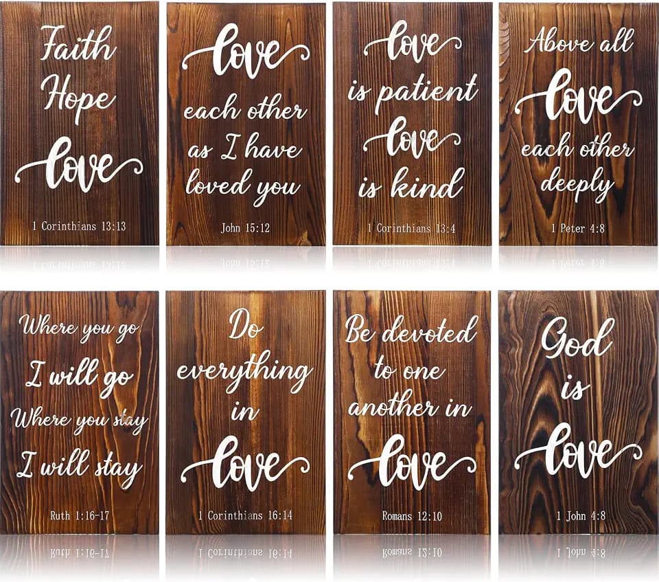 GlikCeil 8 Pcs Wooden Wedding Aisle Signs, 11.8 x 7.9 in, Love is Patient