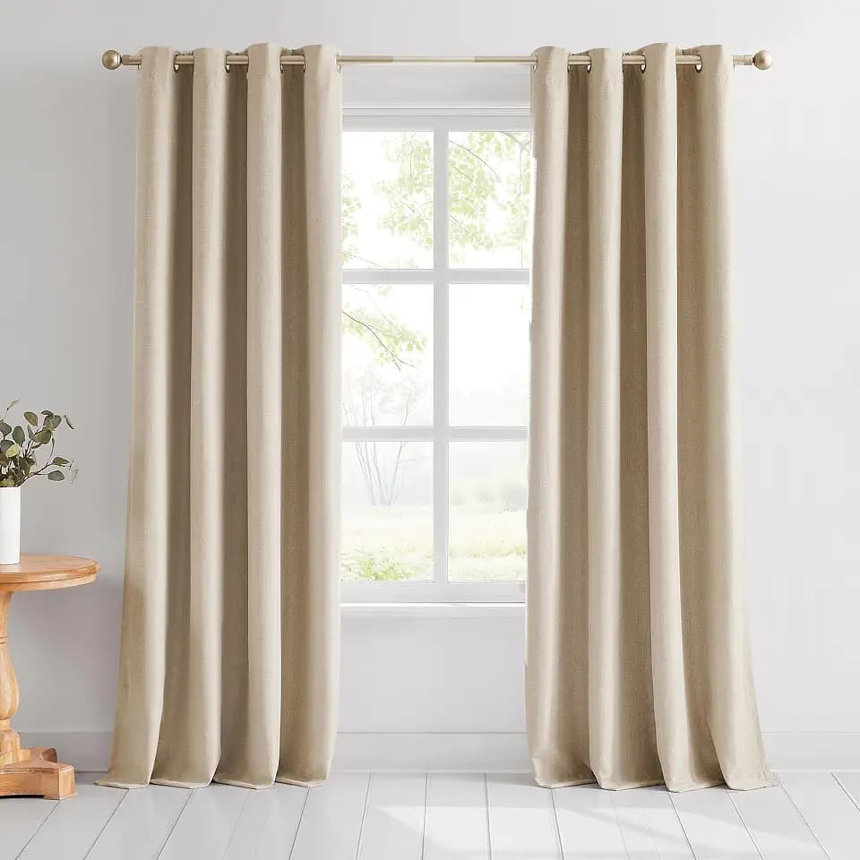 Lush Decor Meena Slub 100% Blackout Window Curtain Panels Pair 52" W X 84" L Neutral - Blackout Curtains - Drapes - Brown Curtains - Modern Decor