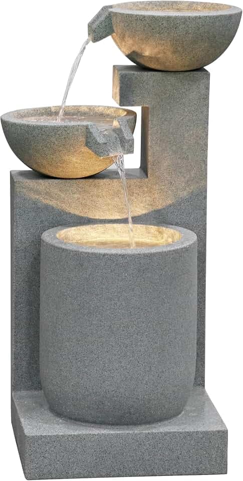 Dehner Gartenbrunnen Samson, Terassenbrunnen frostbeständig, Brunnen für Außen, mit LED Beleuchtung, ca. 100 x 54.5 x 54.5 cm, Polyresin, grau