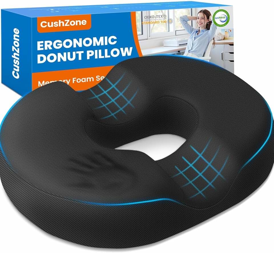 Donut Pillow Seat Cushion, Office Chair Cushion, Black, X-Large