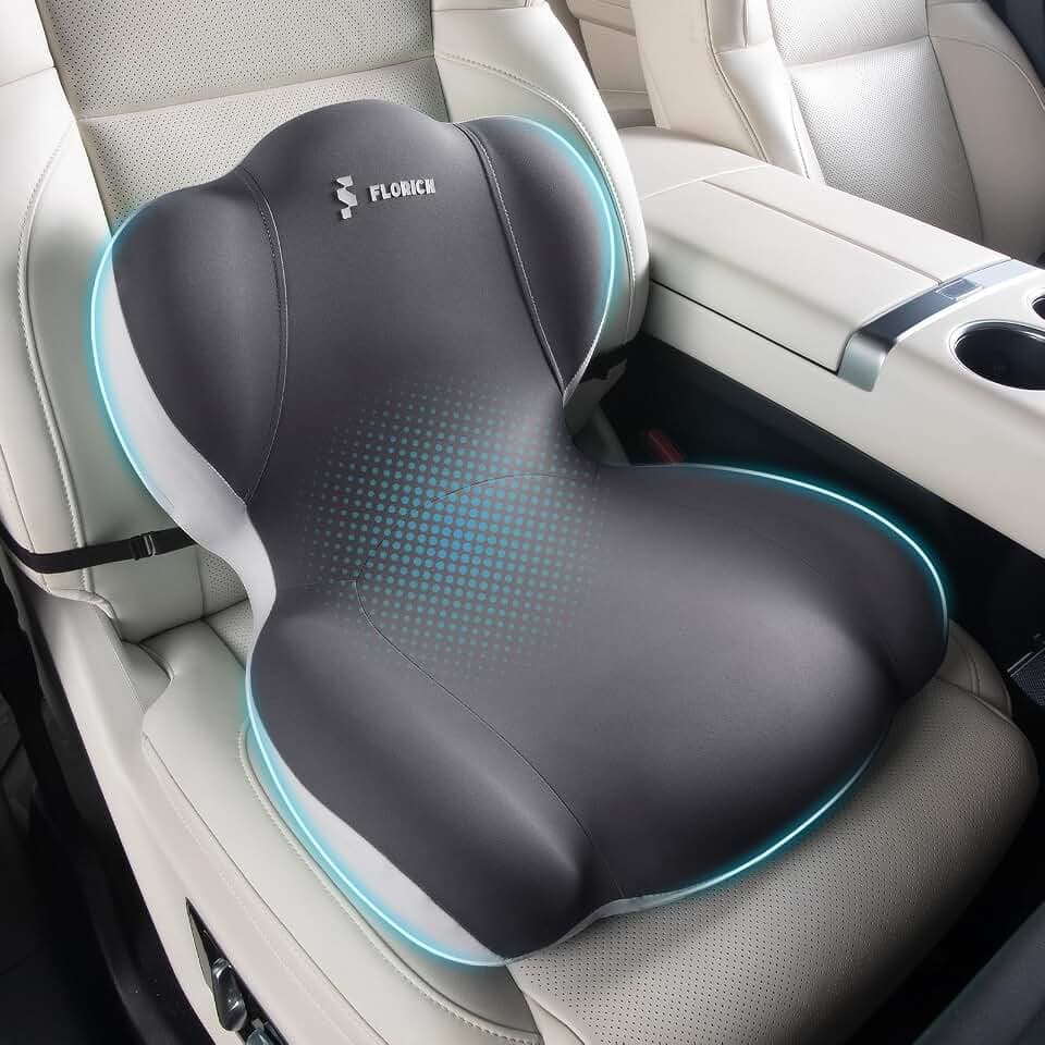 FLORICH Memory Foam Truck Seat Cushion,Car Seat Cushion and Lumbar Support Pillow for Office Chair, Ergonomic Back Support & Sciatica Relief for Long Drives(Light Beige Grey)