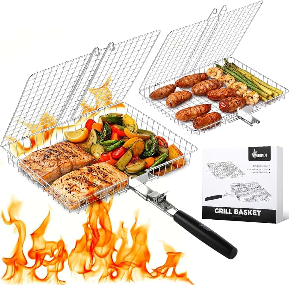 Grill Baskets for Outdoor Grill, 2 Pack Stainless Steel Grilling Baskets