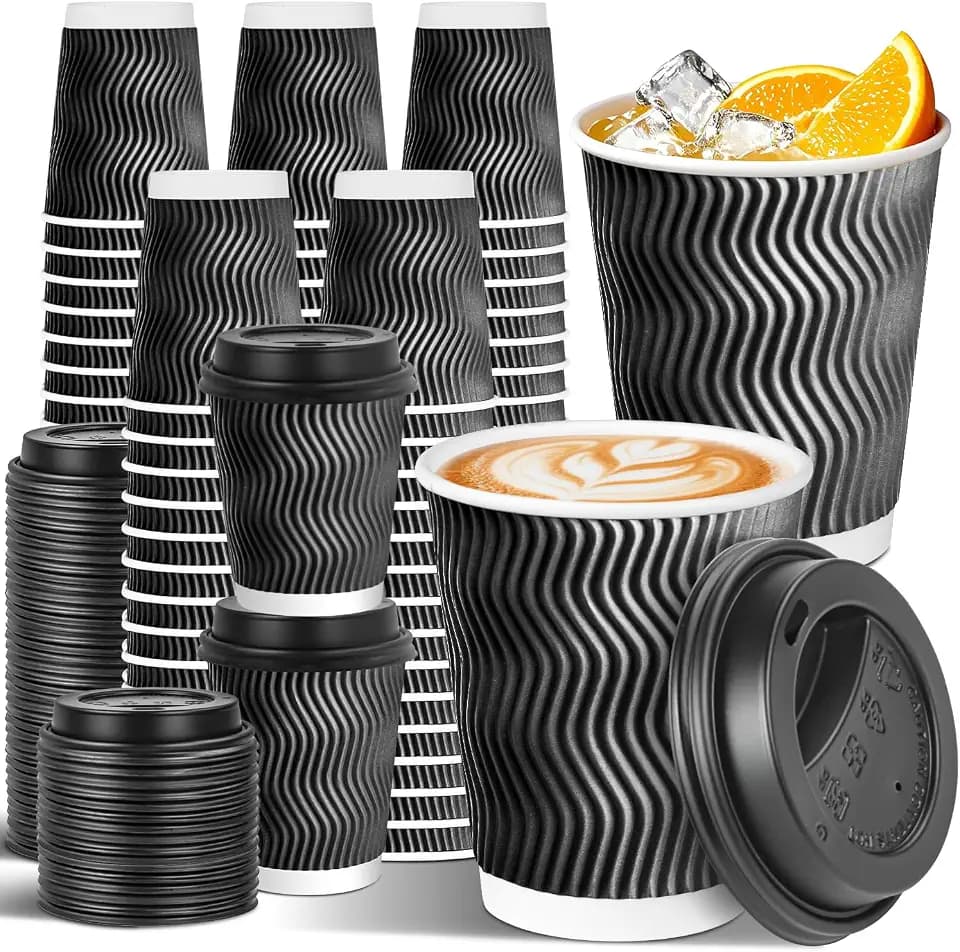 100 Pack 8 oz Disposable Coffee Cups with Lids, To Go Cups
