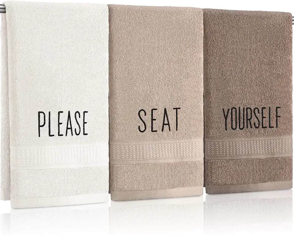 FuWeave 3 Pcs Decorative Hand Towels Bathroom, Brown, Please Seat Yourself
