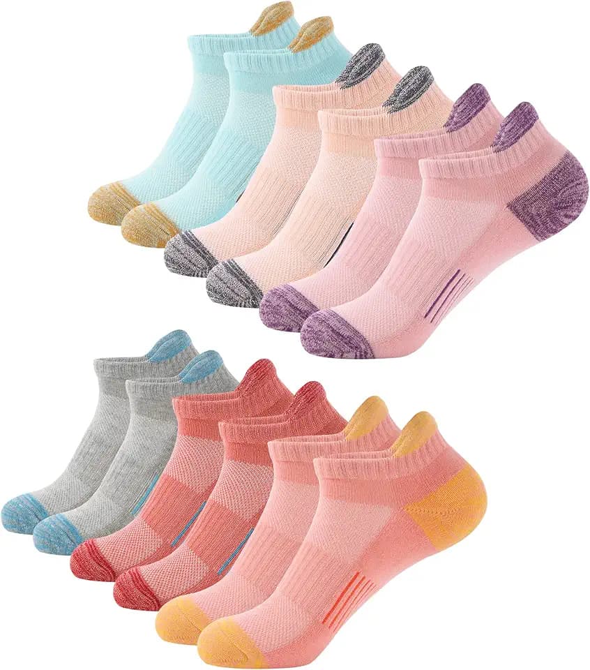 BUDERMMY Running Ankle Socks for Women Athletic Cotton Cushioned 5-6 Pairs Workout No Show Socks Women