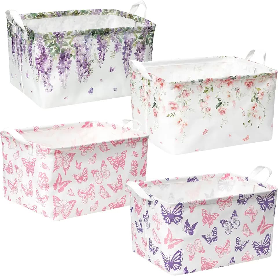 EYxsaxenk Flower Butterfly Storage Basket Bin Floral Large Fabric Organizer