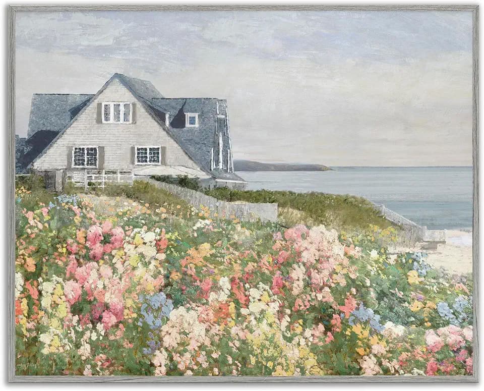Coastal Cottage Meadow Scenic, 24 x 30 Inch Framed Giclée Print