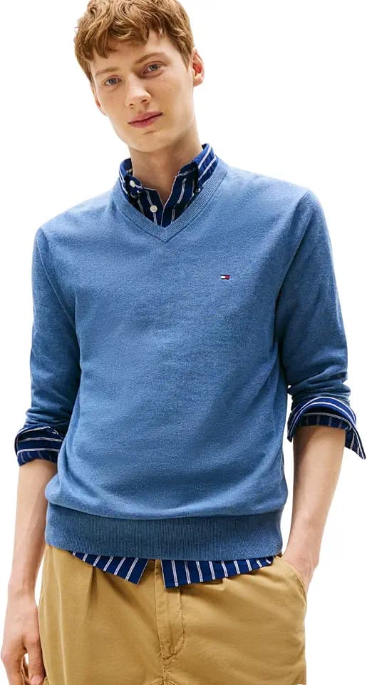 Tommy Hilfiger Langarm Pullover V-Ausschnitt Nachtblau