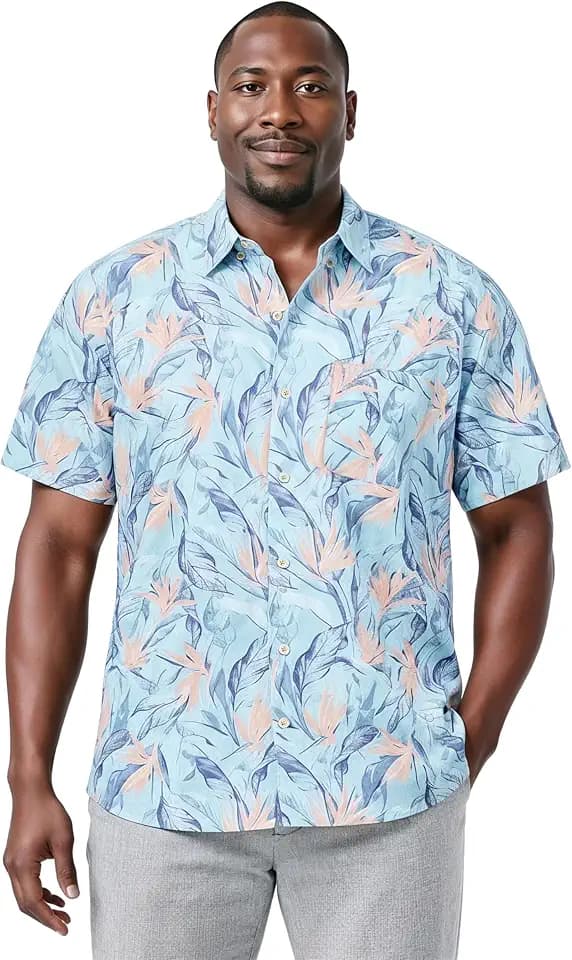 Izod Men's Big and Tall Saltwater Dockside Short Sleeve Button Down Shirt