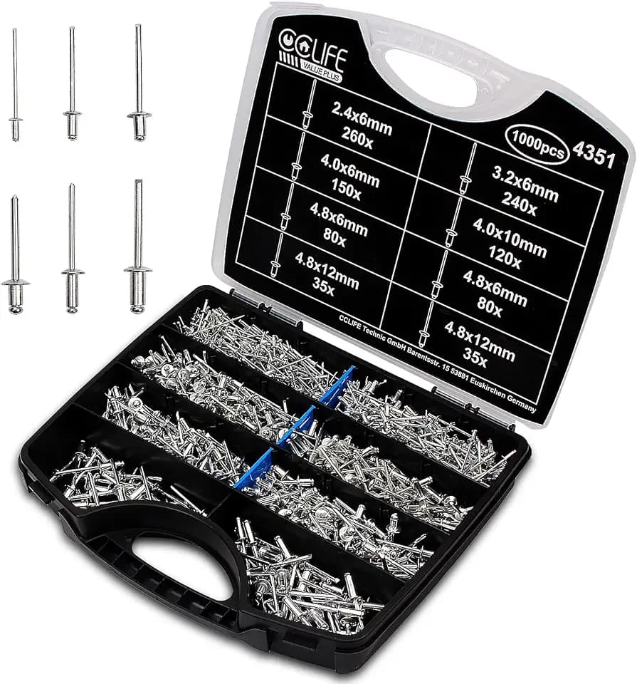 CCLIFE Blindnieten Sortiment 1000tlg Alu Popnieten 2,4–4,8 mm