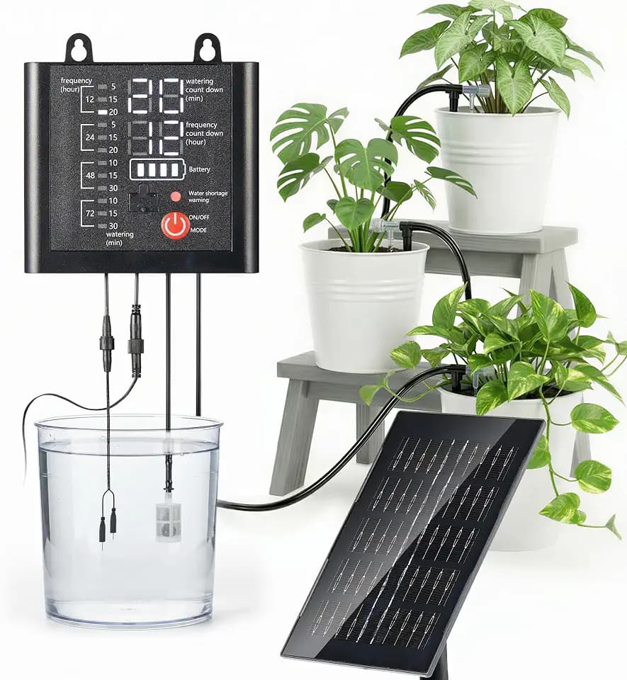 49ft Solar Drip Irrigation System with USB Charging for 15 Potted Plants