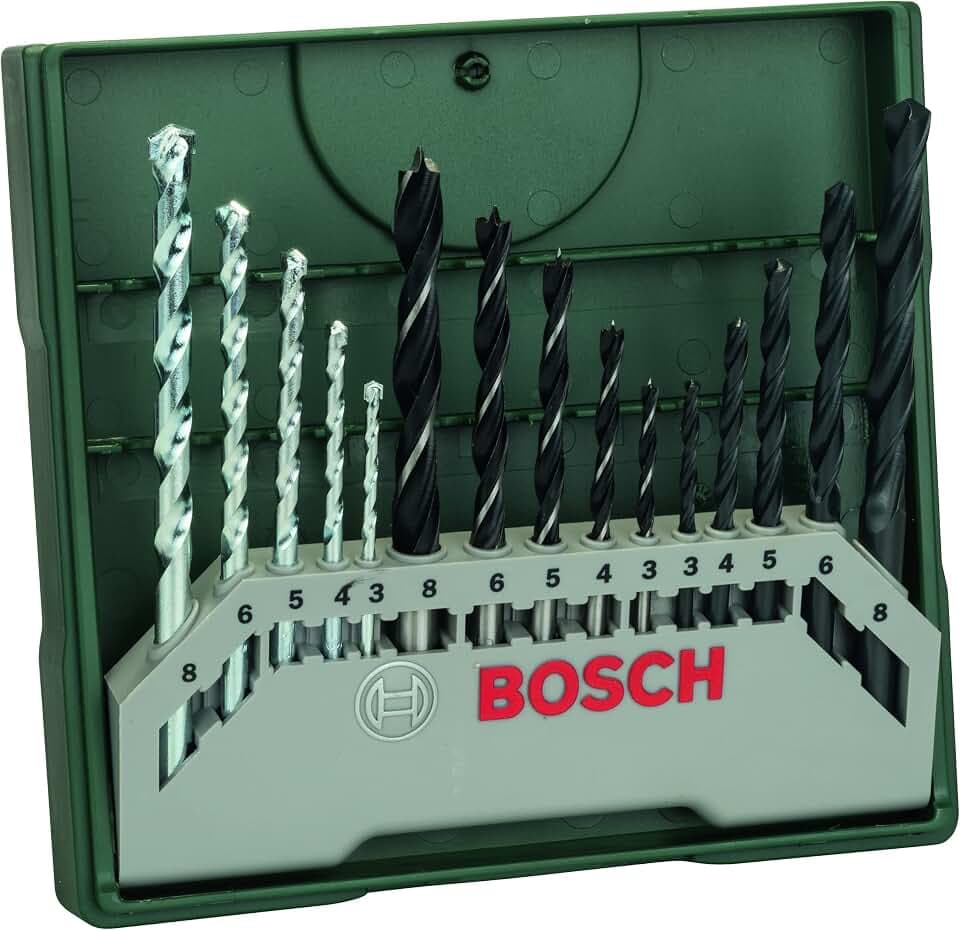 Bosch Accessories Bosch 15tlg. Mini-X-Line Spiralbohrer Mixed-Set (Holz, Stein und Metall, Zubehör Bohrmaschine)