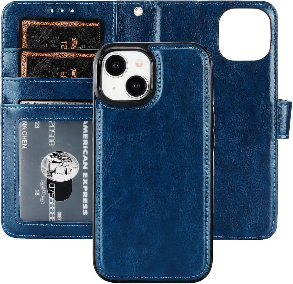 Bocasal Detachable Wallet Case Card Holder for iPhone 15, Blue