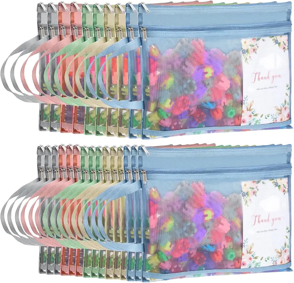 Marspark 25 Pack Colored Mesh Zipper Pouch Bags Double Layer Nylon Puzzle Bags A4 Zipper Pouch with Handle for Toy Organizer Storage School Office(Gray, Blue, Vermilion, Khaki, Green)