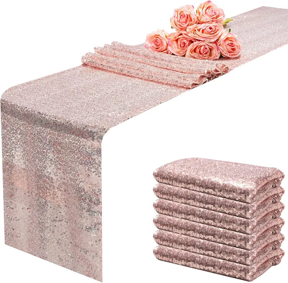 12x108 inch Rose Gold Sequin Table Runner Sparkly Glitter Table Linens 6 Packs for Party Decorations Wedding Birthday Baby Shower Engagement Anniversary