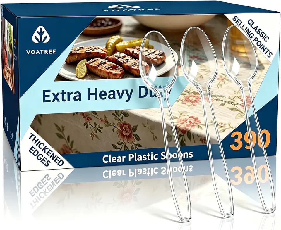 390 Count Extra Heavy Duty Clear Plastic Spoons Disposable