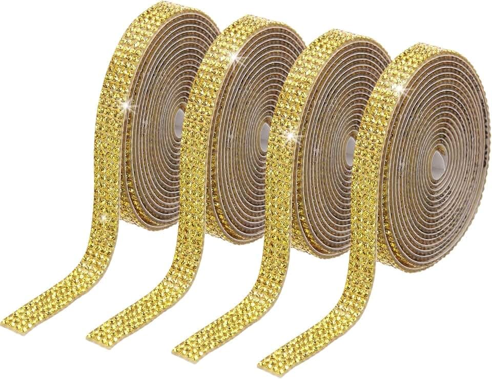 PATIKIL 4Roll 4 Yard Strassband 0,35" Harz Bling Diamant Aufkleber Golden