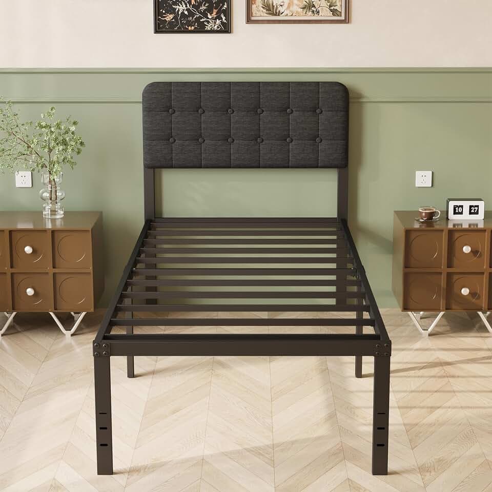 Lutown-Teen 90 x 200 cm Einzelbett mit Schwarz Gepolstertem Kopfteil