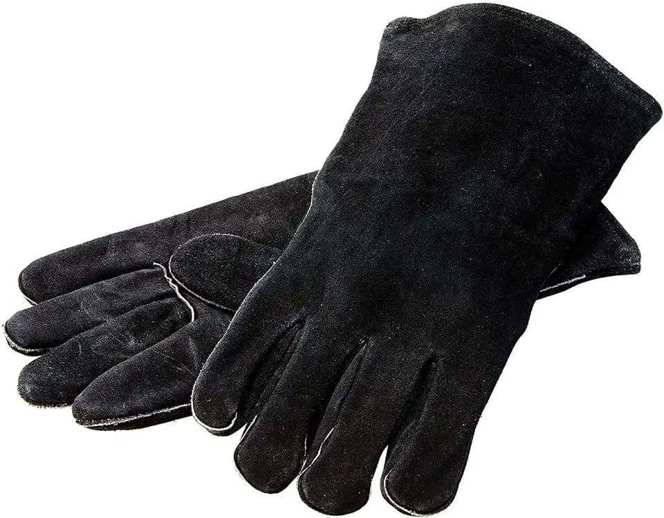 Lodge Leather Outdoor Cooking Gloves, 18 Inches, Black