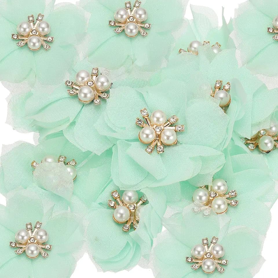 PATIKIL 15 Stück Strass Perlen Chiffon Blume 2,36 Zoll Hellgrün