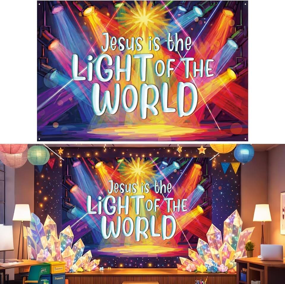 Chumia Vbs 2026 Backdrop 9 x 6 ft Jesus is The Light of The World Background Illumination Theme Vbs Decorations Large Sized Bible Decorative Background Photography Banner Party Decor