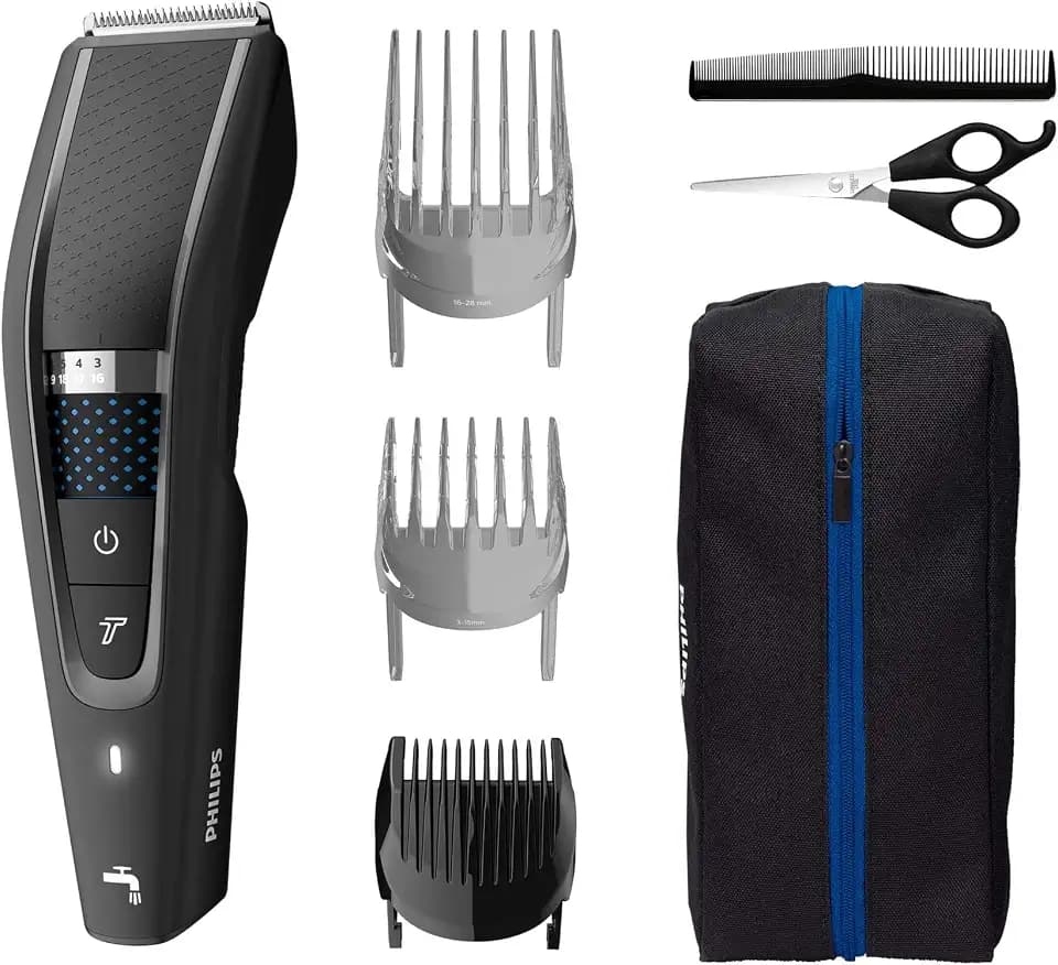Philips Hair Clipper Series 5000, Haarschneider mit Trim-n-Flow-Pro-Technologie, 28 Längeneinstellungen, 90 Min Akkubetrieb mit 1 Std Ladezeit, Schneller, gleichmäßiger Haarschnitt (Modell HC5632/15)