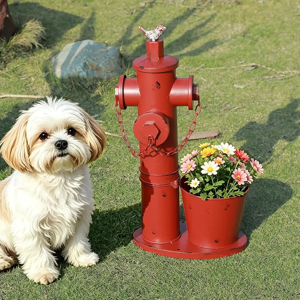 20.9"H Metal Fire Hydrant for Dogs to Pee On with Planter,Dog Pee Post