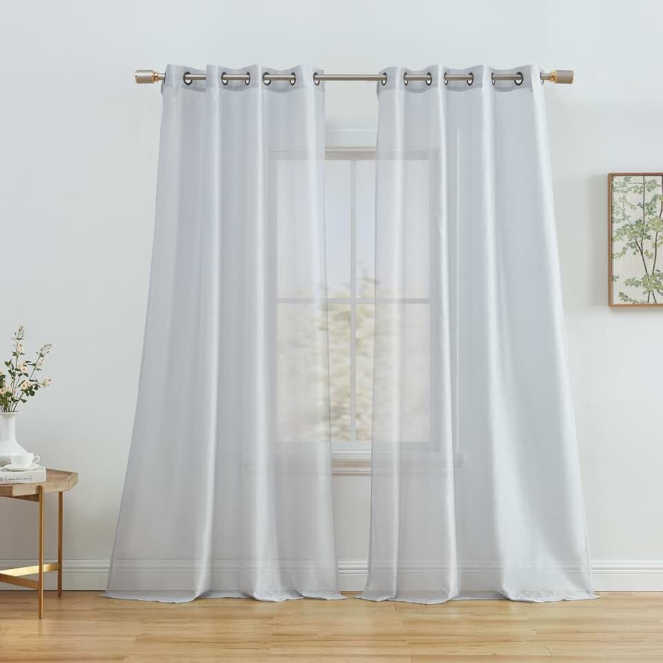 HLC.ME Semi Sheer Grommet Curtains, 2 Panels, 54x63 Inch, Silver Grey