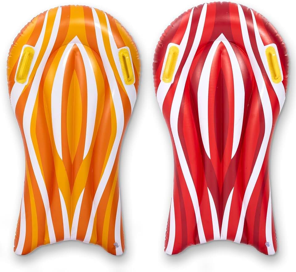 SLOOSH 2 Pack Inflatable Body Boards for Water Slides, Surfing Board Pool Floats, Swimming Pool Floating Boards Learn to Swim, Summer Water Fun Toy for Kids and Toddlers (Red and Orange)