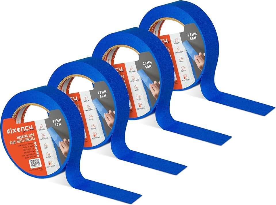 4x Malerkrepp (25 mm x 50 m) I Kreppband Blau für Malerarbeiten und Renovierungen I Abklebeband zum Streichen, Lackieren, Renovieren