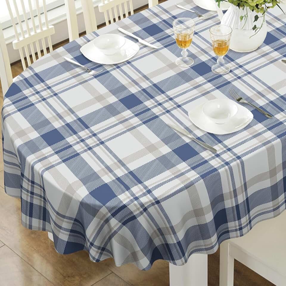 Oval Tablecloth, Waterproof Oval Plaid Table Cloth 54x72 Inch Machine Washable Fabric Table Cover for Kithchen Dining Decor