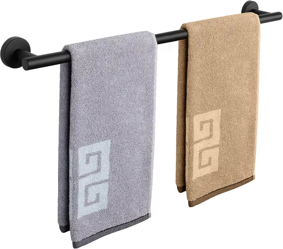 NearMoon Bath Towel Bar, Thicken Stainless Steel Shower Towel Rack Holder Wall Mounted for Bathroom, 26-lnch Overall Length-24-lnch Usable Hanging Space (1 Pack, Matte Black)