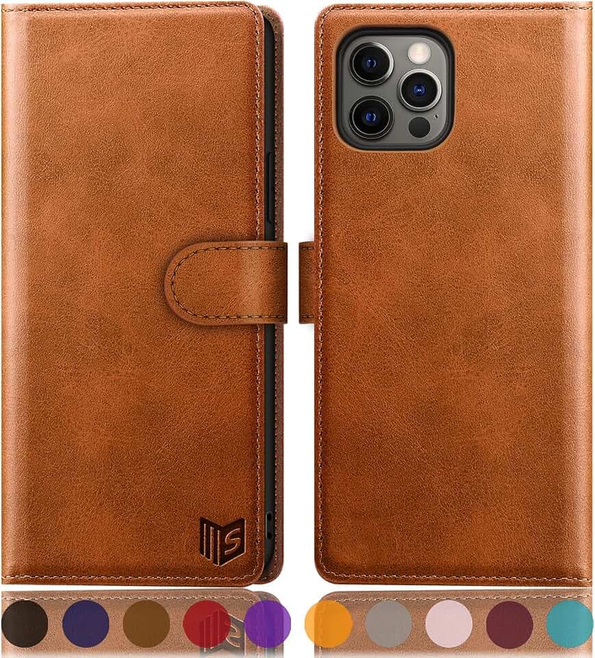 SUANPOT for iPhone 12 Pro Max Leather Wallet case with RFID Blocking Credit Card Holder, Flip Folio Book Magnetic PU Cell Phone Plus Cover for Apple 12 promax Leather for Men Women 6.7 Light Brown