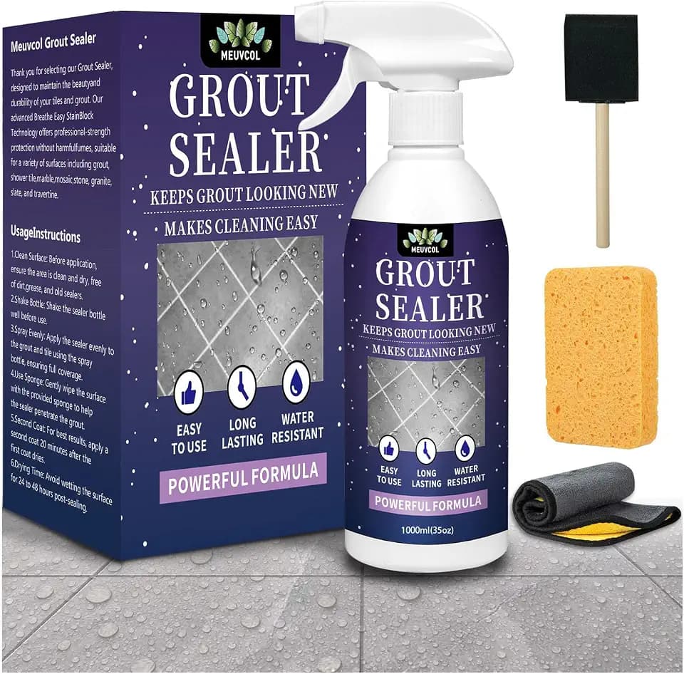 Meuvcol Grout Sealer,35 OZ Long LastingGrout Sealer for Shower, Floor, Kitchen - Waterproof Clear Grout Sealant for Stone, Bathroom, Marble