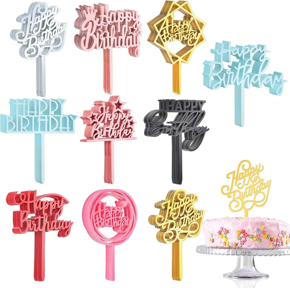 150 Pcs Happy Birthday Cake Toppers Acrylic Decorations,Multicolor,Lovely