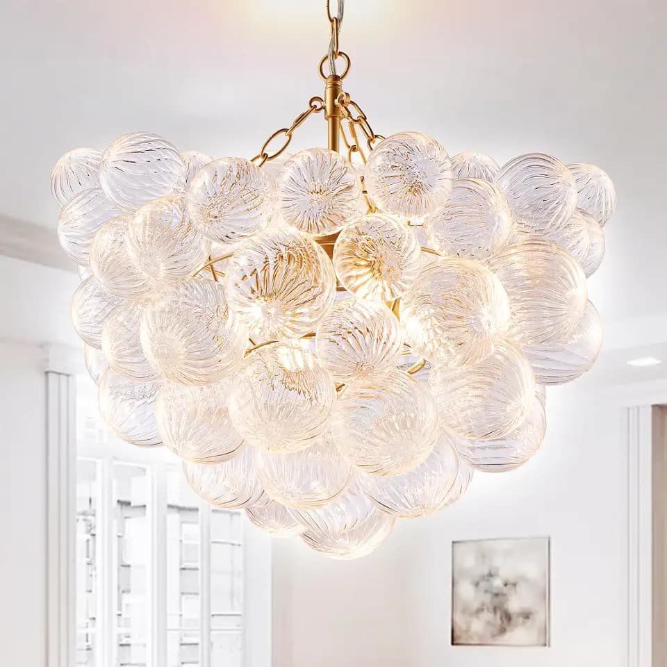 Nordic Bubble Ball Swirled Glass Chandelier, 20 Inches, Gild Gold & Clear