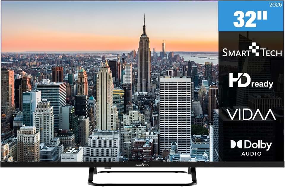 Smart Tech Fernseher 32 Zoll Smart TV VIDAA - Fernseher mit HD Auflösung, Bluetooth und Triple-Tuner, LED TV 32HV02V (2026)