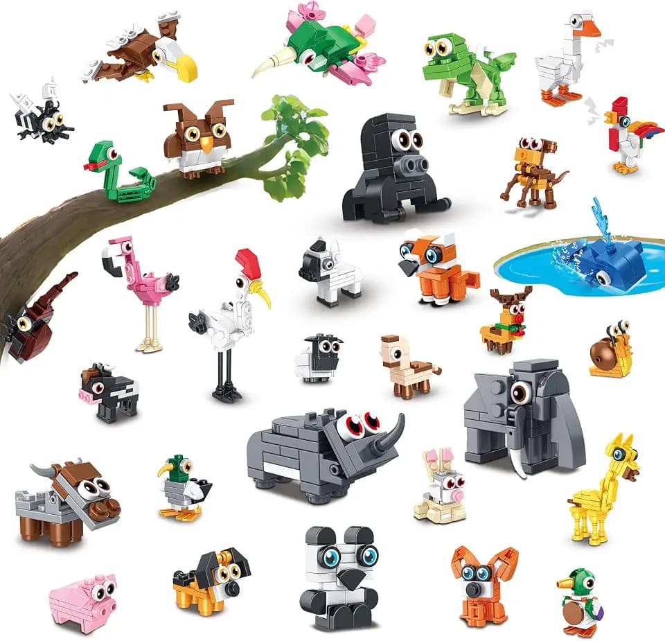 32 Packs Party Favors for Kids, Animal Building Blocks Toys
