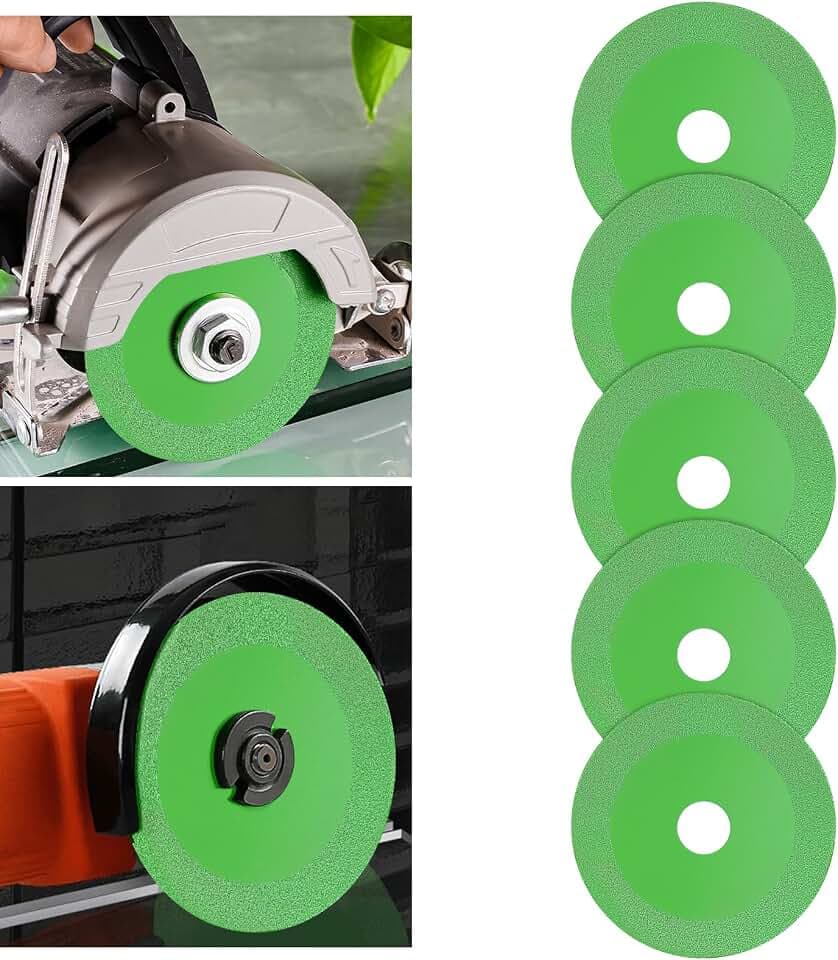 Flintronic 5 Stück Diamanttrennscheibe, Ø115mm x 15mm Glas-Trennscheibe, 22.23mm Innere-Glasschneidescheibe, Glass Cutting Disc, Diamantsägeblatt-Geschnittenes für Keramik Keramikfliesen glass(Grün)