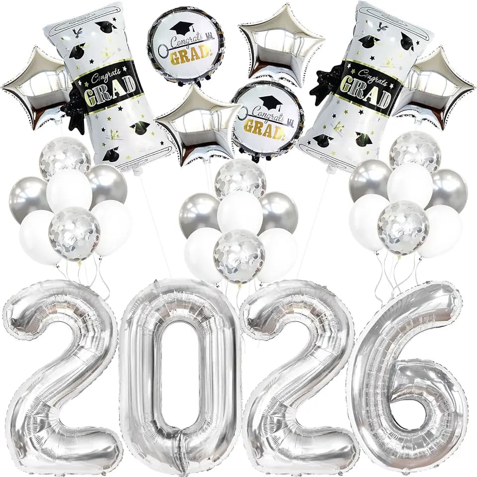 KatchOn Silver 2026 Balloons Graduation Set, Pack of 35