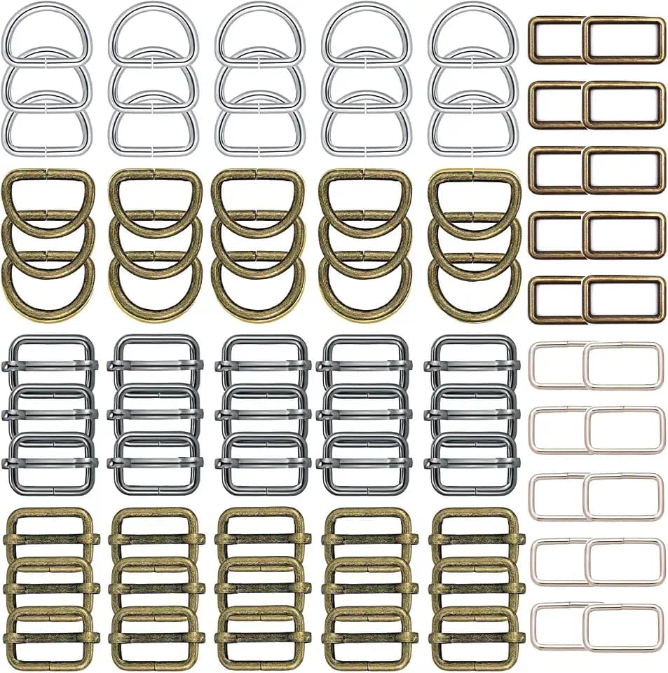 HUAZIZ 80Stück Metall Quadratische Schnalle, Rechteckigen Schnallenriemens, D Ringe 25mm Metall-Schiebeschnallen für Handtasche, Schlüsselband, Taschen, Gurte, Hundehalsbänder und Nähprojekte