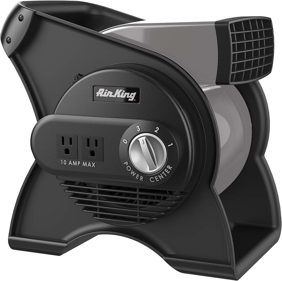 Air King Commercial Grade Pivoting Utility Fan, for Cooling, Ventilating, Exhausting and Drying at Home, Job Site, Work Shop, Construction, 3 Speeds, 11.25", Black, 9550