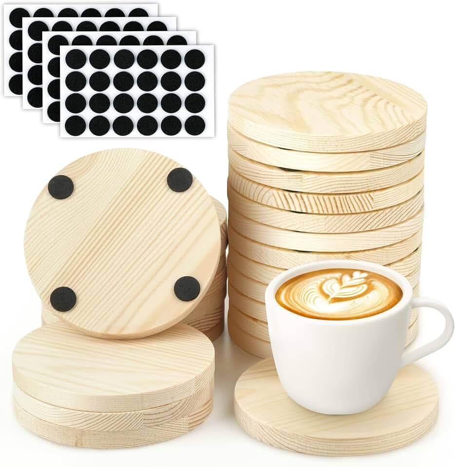 Winter Shore 100 mm Untersetzer Holz Unbehandelt (24er-Pack) | Blanko Natur-Holz Untersetzer Rund für Getränke, Tischdekoration, Heimwerken, 10cm Unfinished Wood Coasters