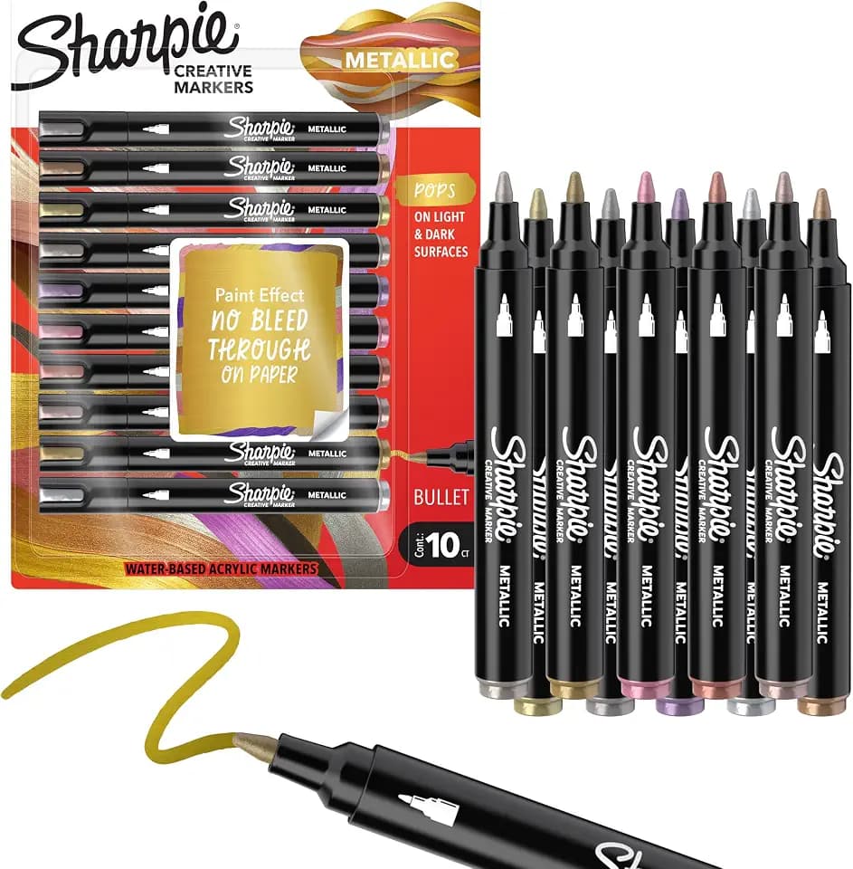 Sharpie Creative Markers, Metallic, Water-Based Acrylic, Bullet Tip, Assorted, 10 Count