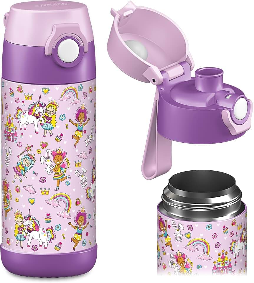 JARLSON® Trinkflasche Kinder Edelstahl MALI [THERMOSFLASCHE] - Kindertrinkflasche Auslaufsicher - Thermoskanne Kohlensäure geeignet - Thermo Trink Flasche für Schule & Kindergarten (350ml, Prinzessin)