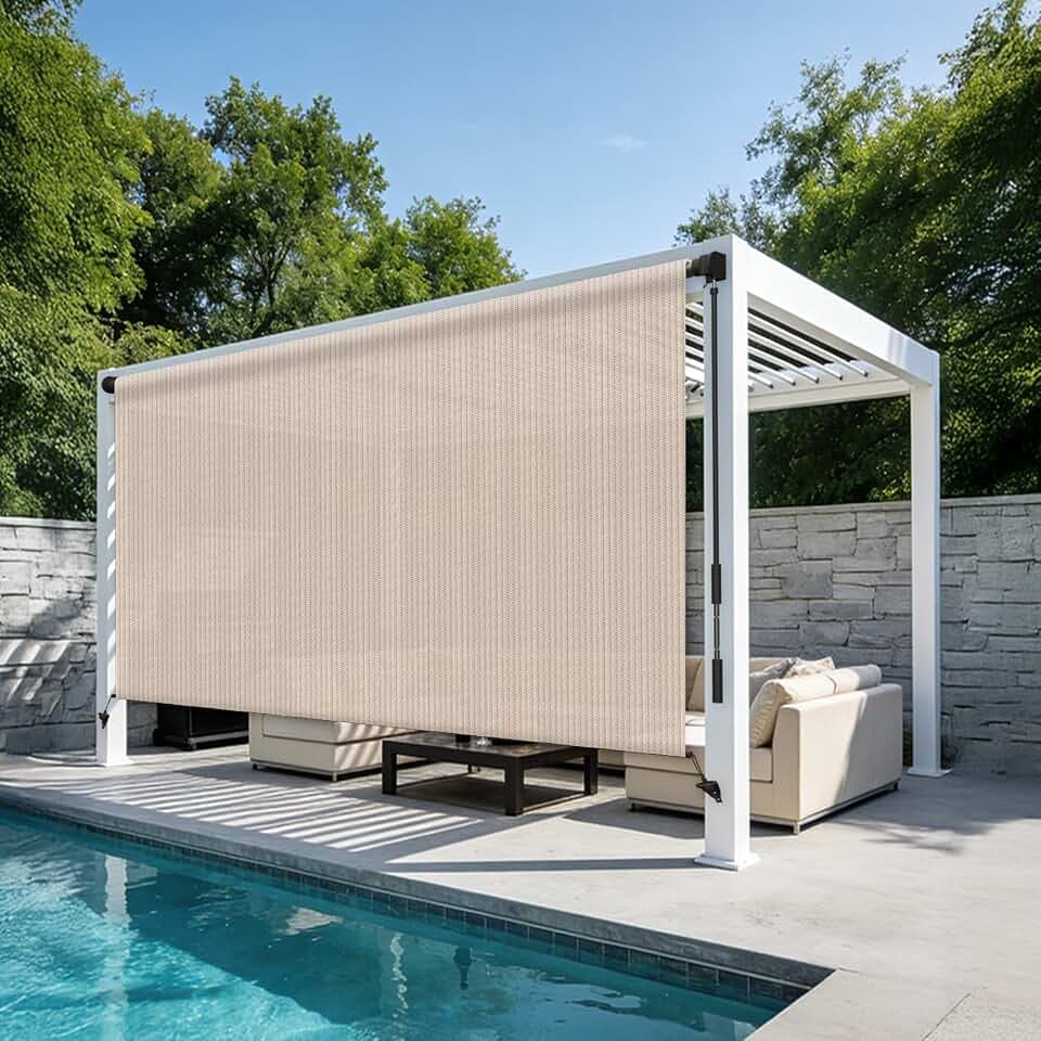 HENG FENG Outdoor Roller Shade 8' W x 6' H Beige