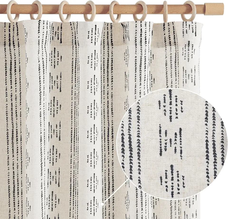jinchan Linen Curtains Light Filtering 50x108 Inch Back Tab 2 Panels Black