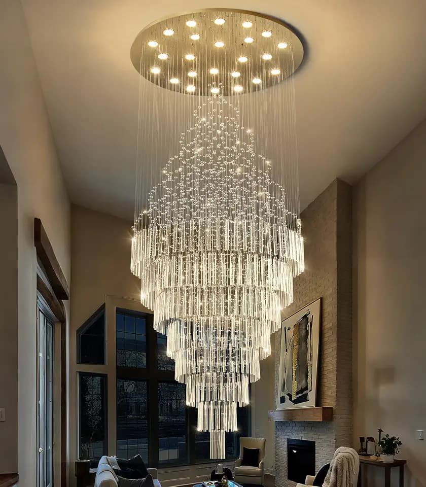 HAIXIANG W47 x H120 Crystal LED Chandelier with Light Bulbs Luxury Raindrop High Ceiling Chandeliers for Entryway Villa Staircase Foyer Living Room Lighting Fixtures Gold