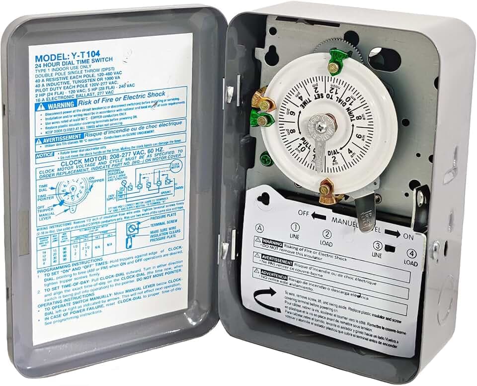 T104 24-Hour Mechanical Time Switch Pool Pump Timer, 208-277V, 40A